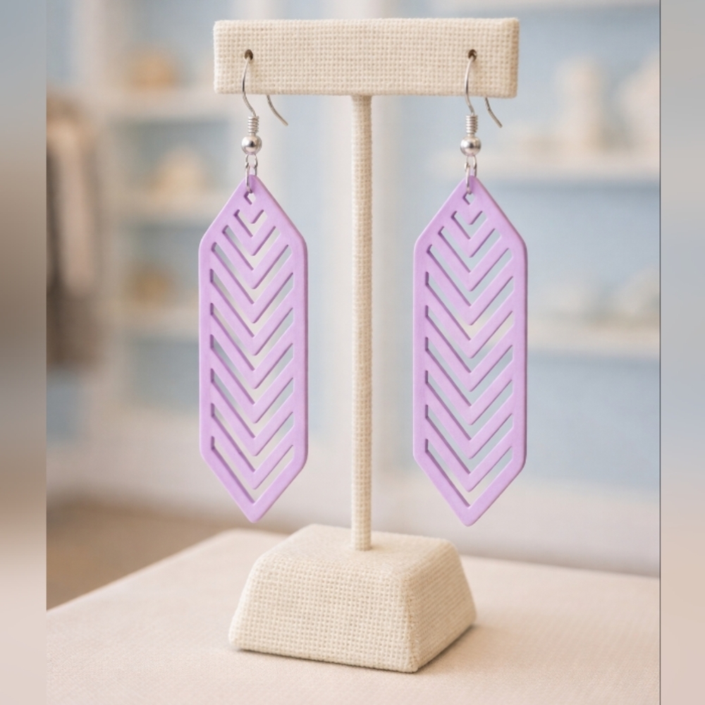 Purple Wooden Cutout Boho Earrings